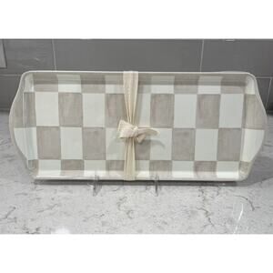 Set 2 Checkered 15” Brown Tan Melamine Serving Trays Shiny Finish Platter Tray